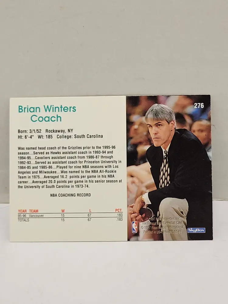 1996-97 Hoops #276 Brian Winters Vancouver Grizzlies Basketball NBA Card