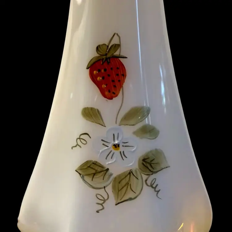 Fenton Opalescent Hand Painted Strawberry Swung Bud Vase Signed 8”