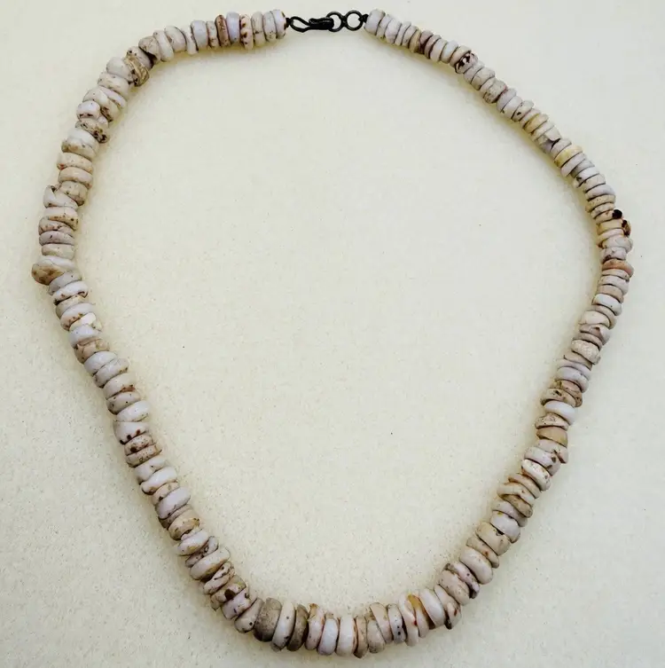 Vintage Tiger-Puka Necklace 15" Choker Hawaiian Surfer Hook-Clasp Santa-Domingo