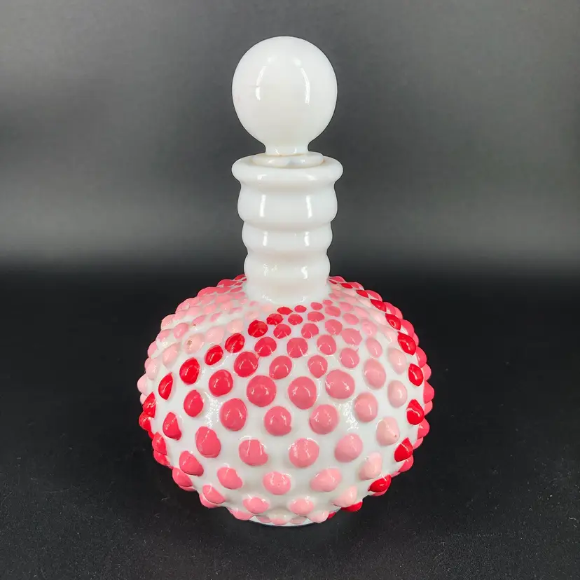 Hand-Painted Pink Hobnail Milk Glass Perfume Bottle