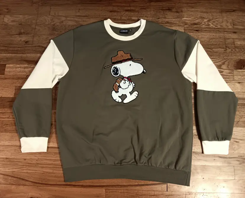 Snoopy Scout Hiking Outdoor Sweatshirt 2XL olive & Ivory Charlie Brown Peanuts