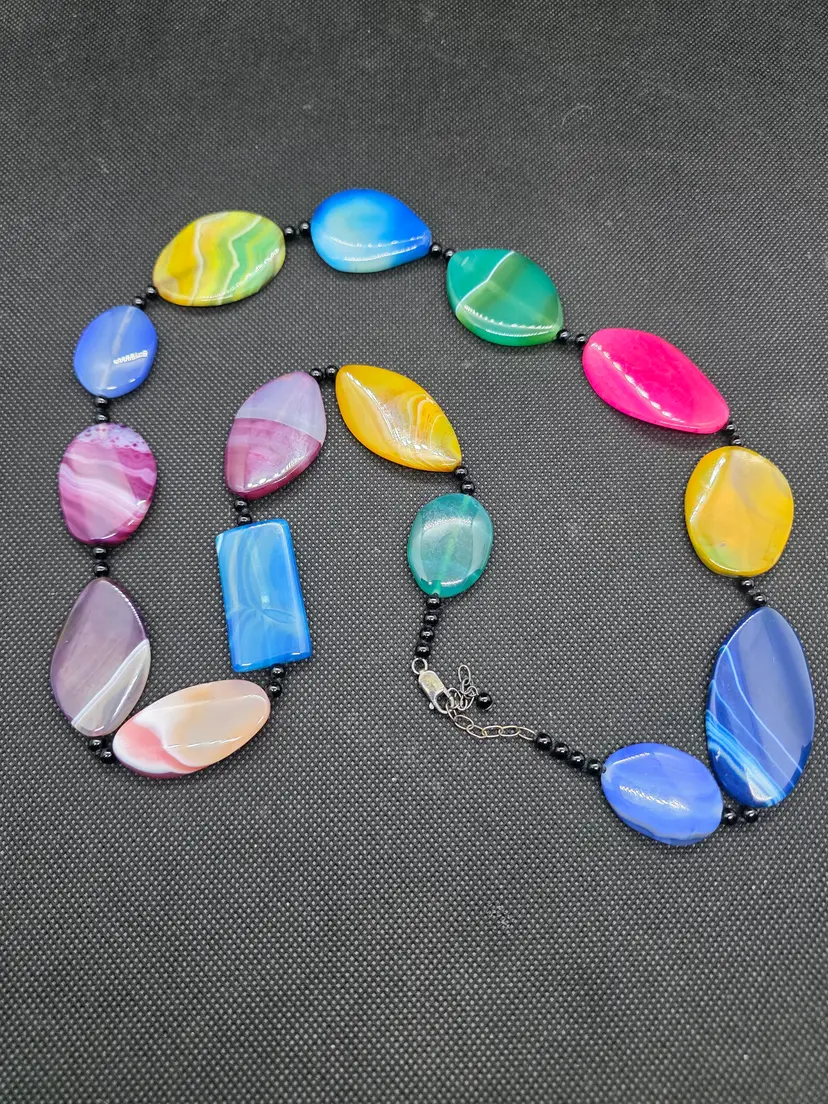 Polished stone beaded necklace