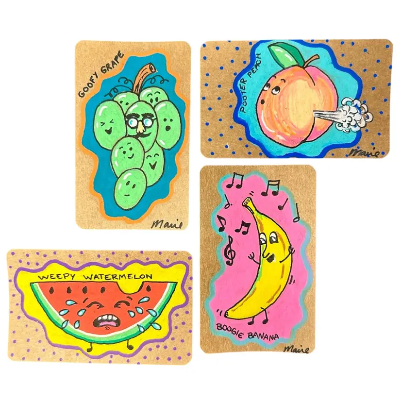 Made By Me, Set Of 4 Hand Painted Gift Tags, Silly Fruits