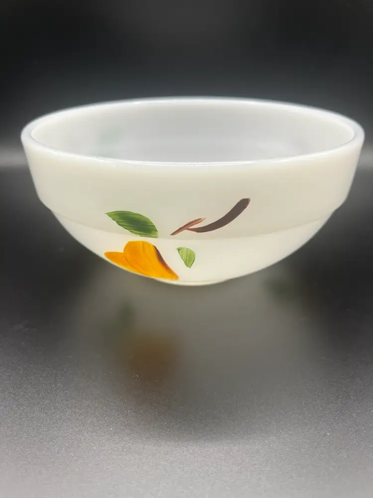 Vintage Fire King Small Bowl Hand Painted Fruit Design Milk Glass
