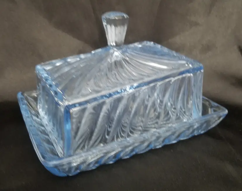 Vintage Bagley Blue Glass Cheese Keeper
