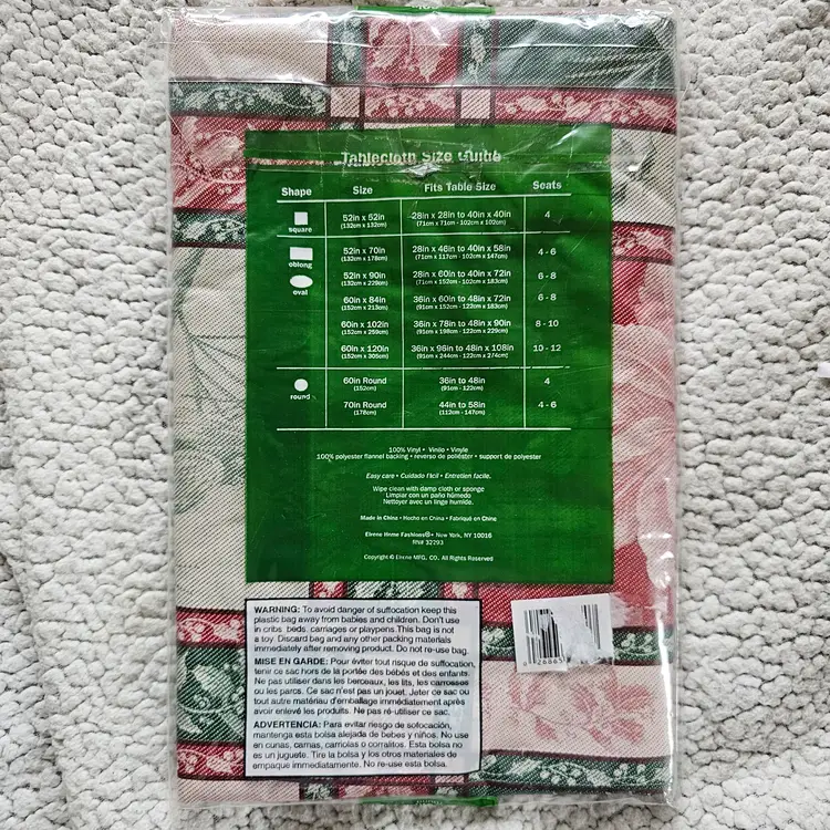 Vintage Vinyl Flannel Back 60" Round Tablecloth Happy Holiday Christmas NEW