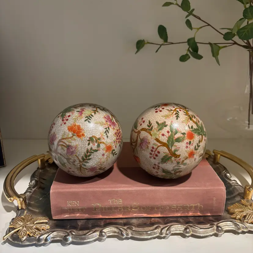 Vintage Floral Carpet balls -Pair