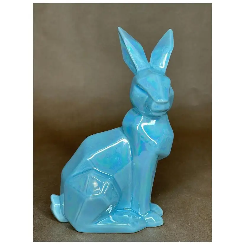 EASTER - Cubist Geometric Ceramic Iridescent Blue Bunny Rabbit Animal Spring Easter Table Decor