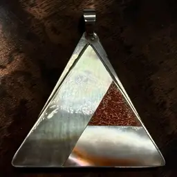 Modernist Geometric Mother Of Pearl Abalone Inlay Triangular Pendant Artisan