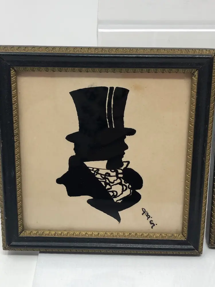 Pair of Reverse Painted Silhouette Portraits Vintage Couple Framed