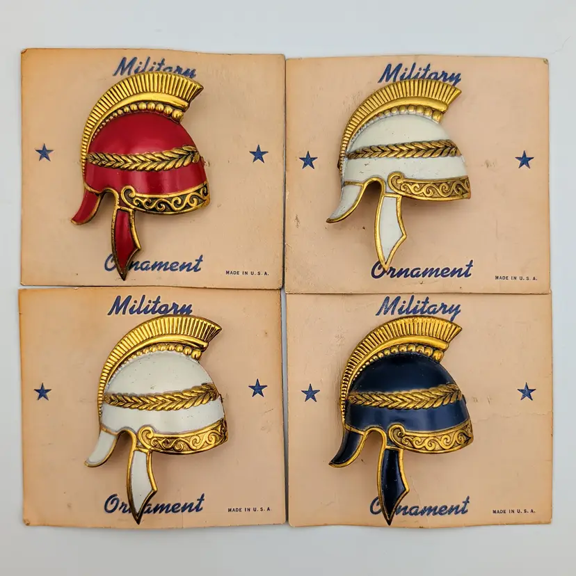 '30s Vtg Roman Legion Helmet Military Ornament Pin Brooch Original Card Qty of 4