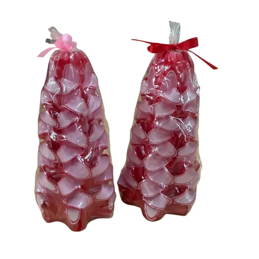 Vintage Pair Of Holiday Fountain Fine Art Candle Red & White 5.5" Tall to top of wick