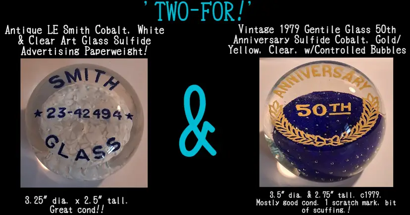 2 Vintage Paperweights "TWO-FOR"