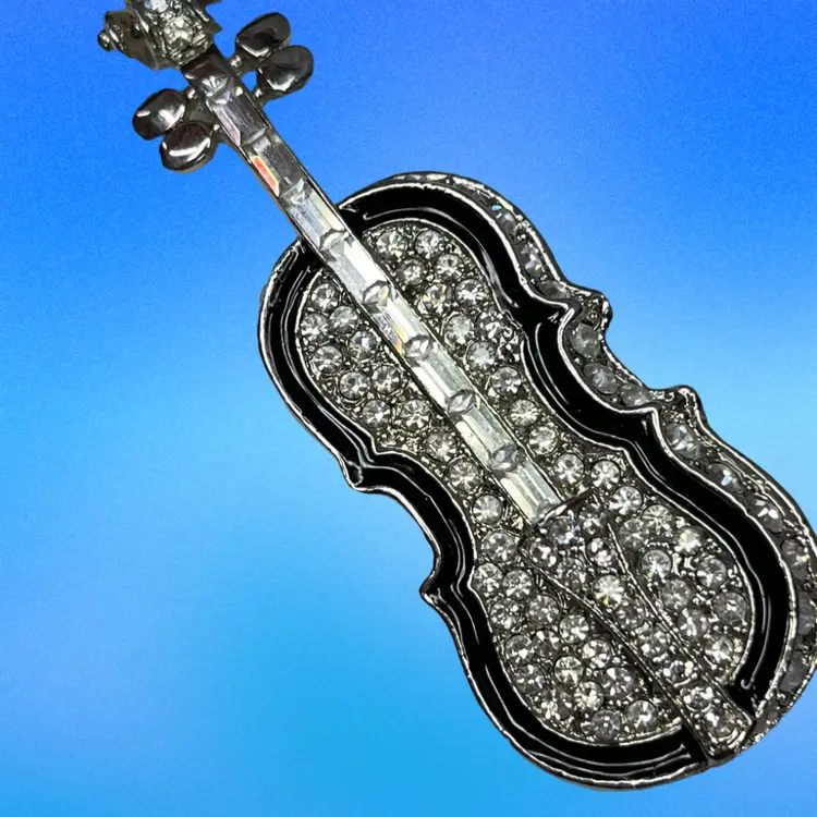 Violin Cello 3 Inch Crystals Brooch