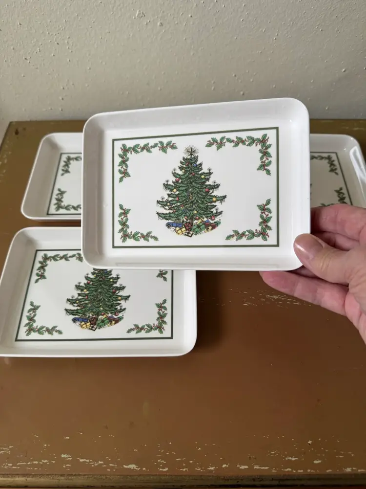 Spode Melamine Christmas Tree Snack Trays Plates 5” X 7” Set Of 4