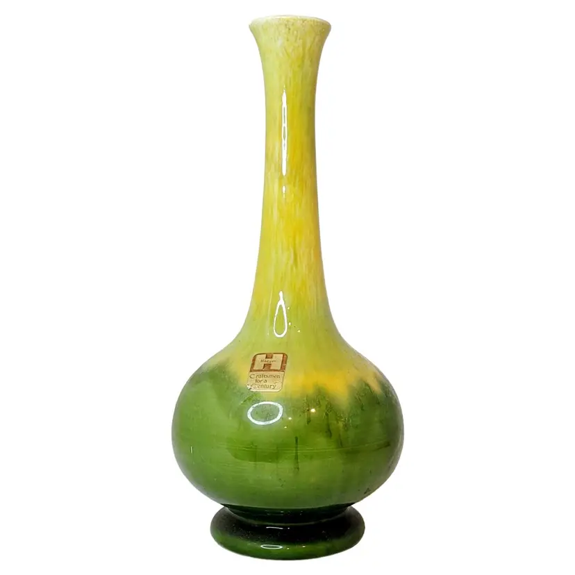 Antique 1900s Haeger Bud Vase 10" Green Yellow Drip Glaze Pre Royal Haeger