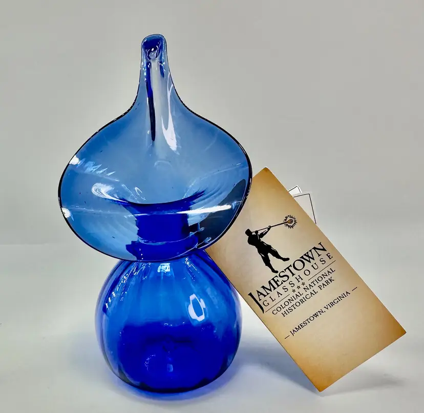 Jamestown Blue Hand Blown Glass Jack In The Pulpit Vase 6.5"