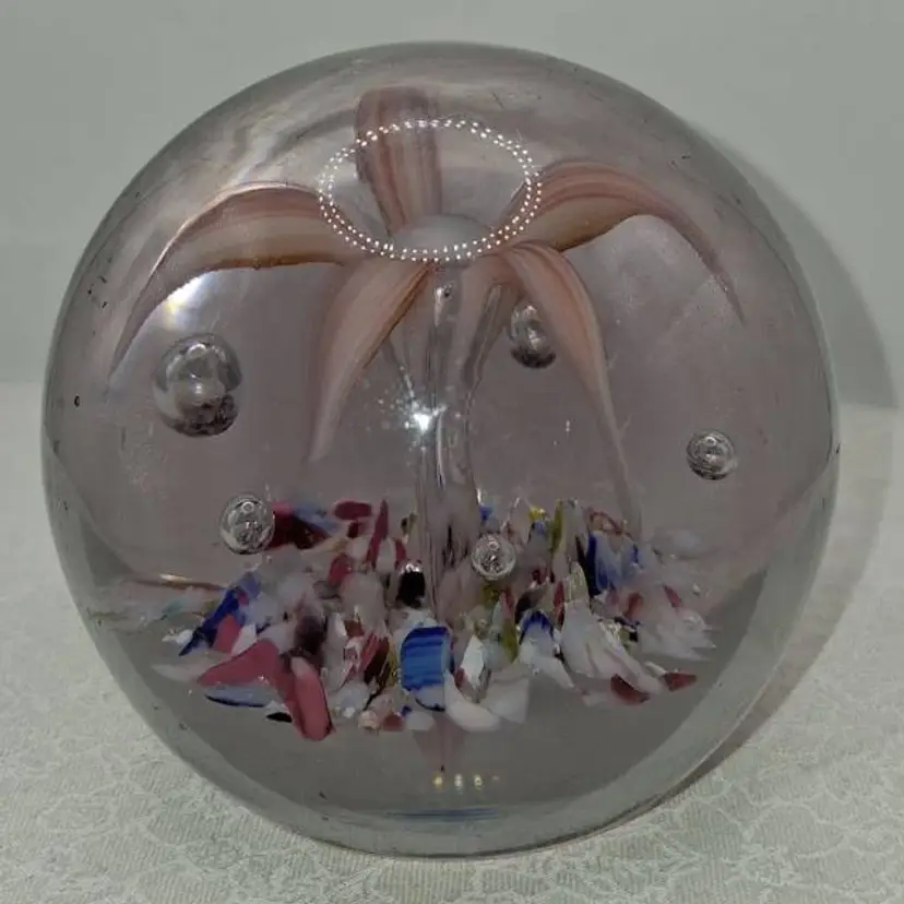 Edward Rithner Vintage Ice Pick Flower Motif Art Glass Paperweight