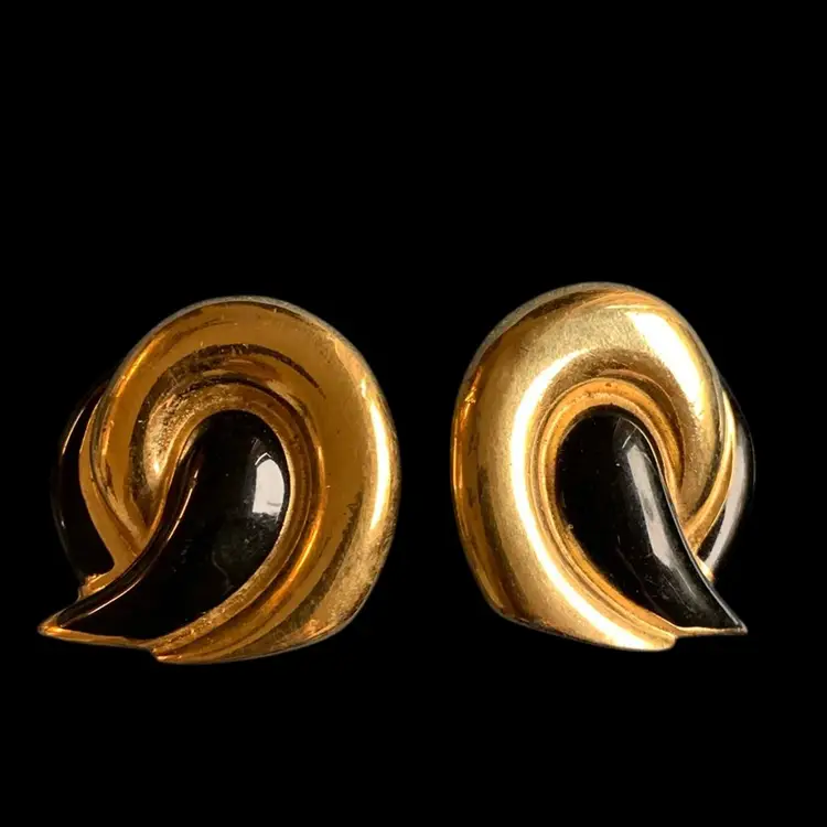 Givenchy Two-Tone Clip On Earrings Black And Gold Swirl
