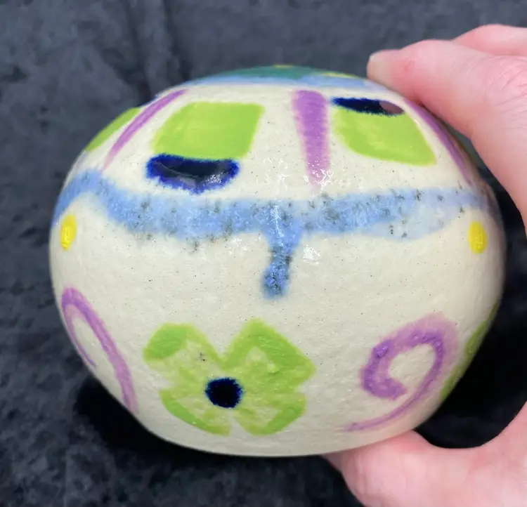 Handmade Stoneware Decorative Ball, Large 4.25", Blue Green Purple, Home Decor