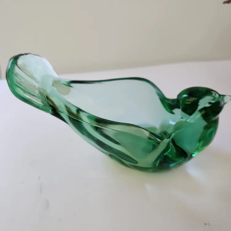 Fenton Art Glass Sea Mist Green Open Bird Votive Candle Holder Dish.