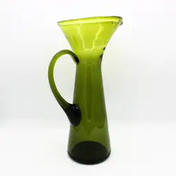 Vintage Glass Cocktail Pitcher Bischoff Blenko Style MCM Bar Hourglass Design