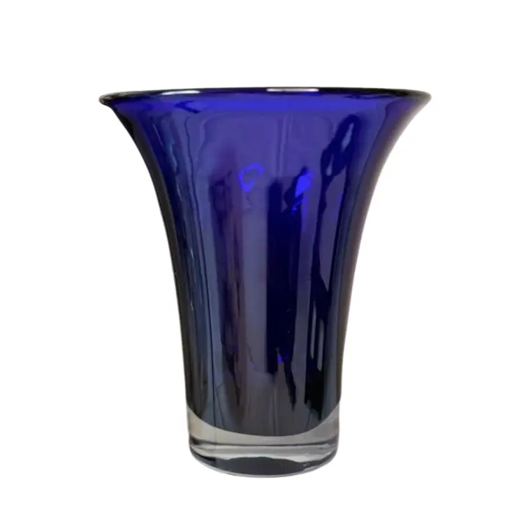 Vintage Art Glass Vase Cobalt Blue and Clear  8” x 3” (Base) x 7” (Top)  READ