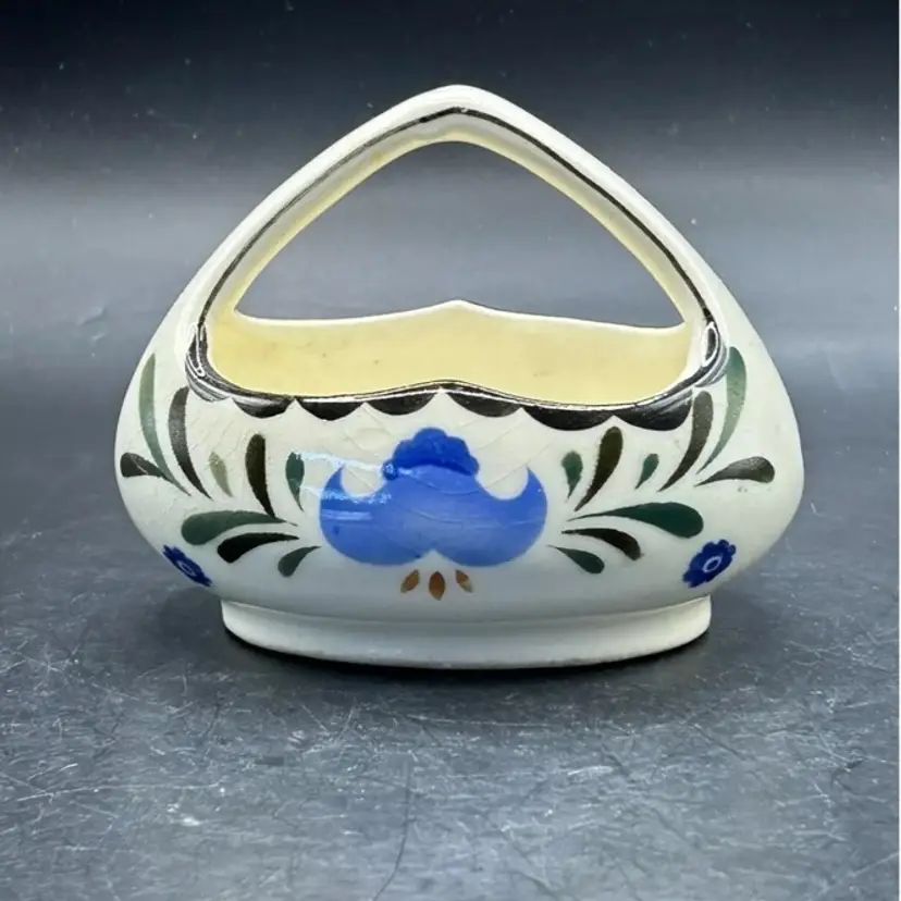 Czechoslovakia Registered Coronet Handled Porcelain Basket Art Deco