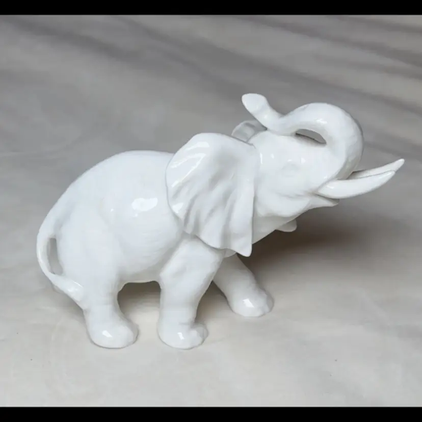 Vintage White Elephant Trunk Up Fine Bone China Figurine Made In Taiwan