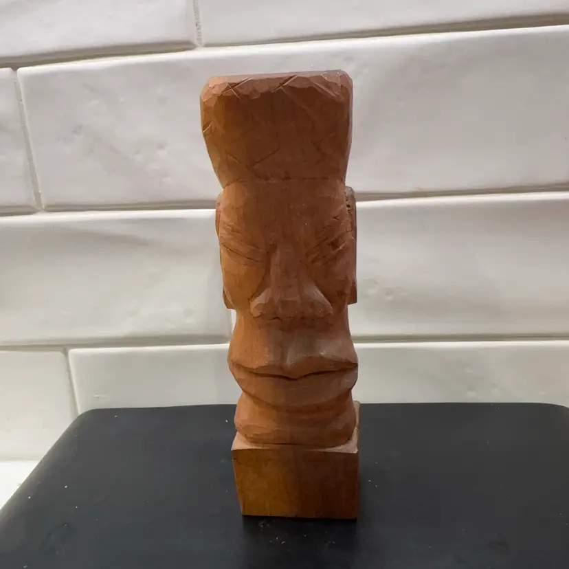 Tiki God Figurine Hand Carved Wood Statue 7 inches  - Tiki Bar Decor