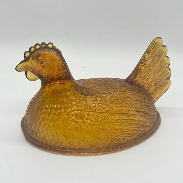 Vtg. Hen On Nest Amber Top Only Glass 6.75”