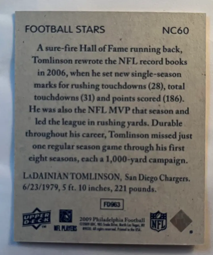 2009 Philadelphia Football Ladianian Tomlinson Football Stars NC60