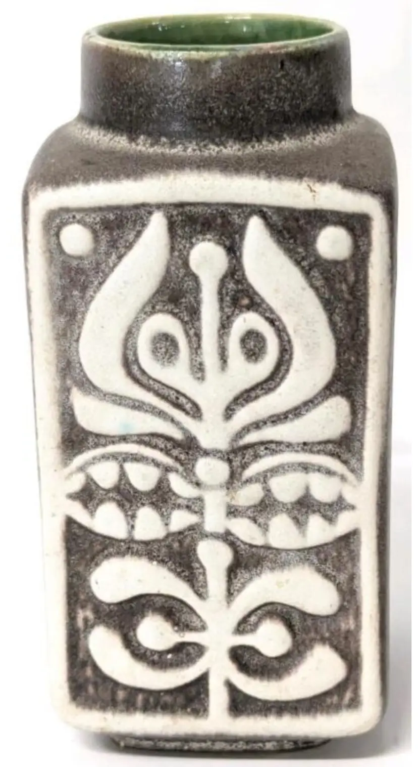 Stunning Vintage MCM West Germany Bay Keramik Bodo Mans Aztec Vase 96-14, 5.65 Inches Tall, No Chips or Cracks