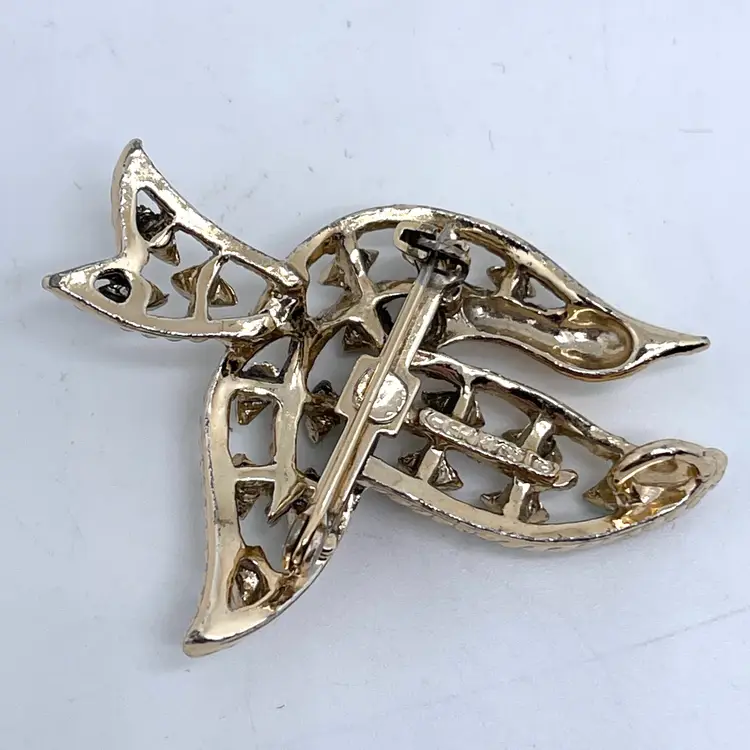 Brooch GERRYS (1950s) Dove Gold-tone w/Faux Turquoise 2” VINTAGE