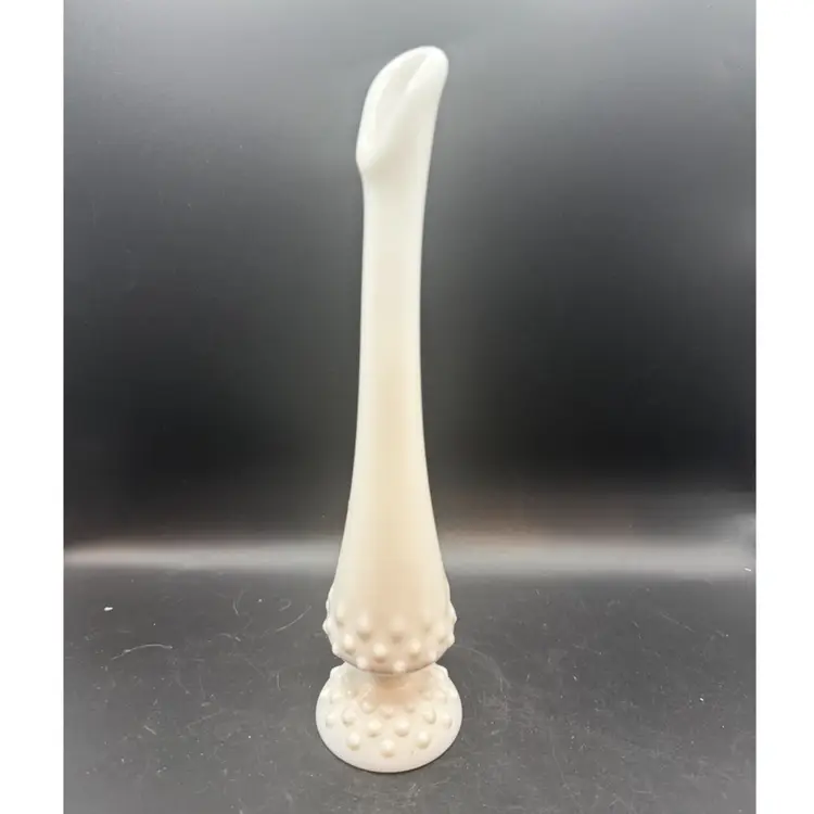 Vintage Fenton Hobnail Milk Glass Swung Bud Vase 9in