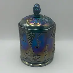 Indiana Carnival Glass Iridescent Jar or Canister, 8” Tall x 4” Wide