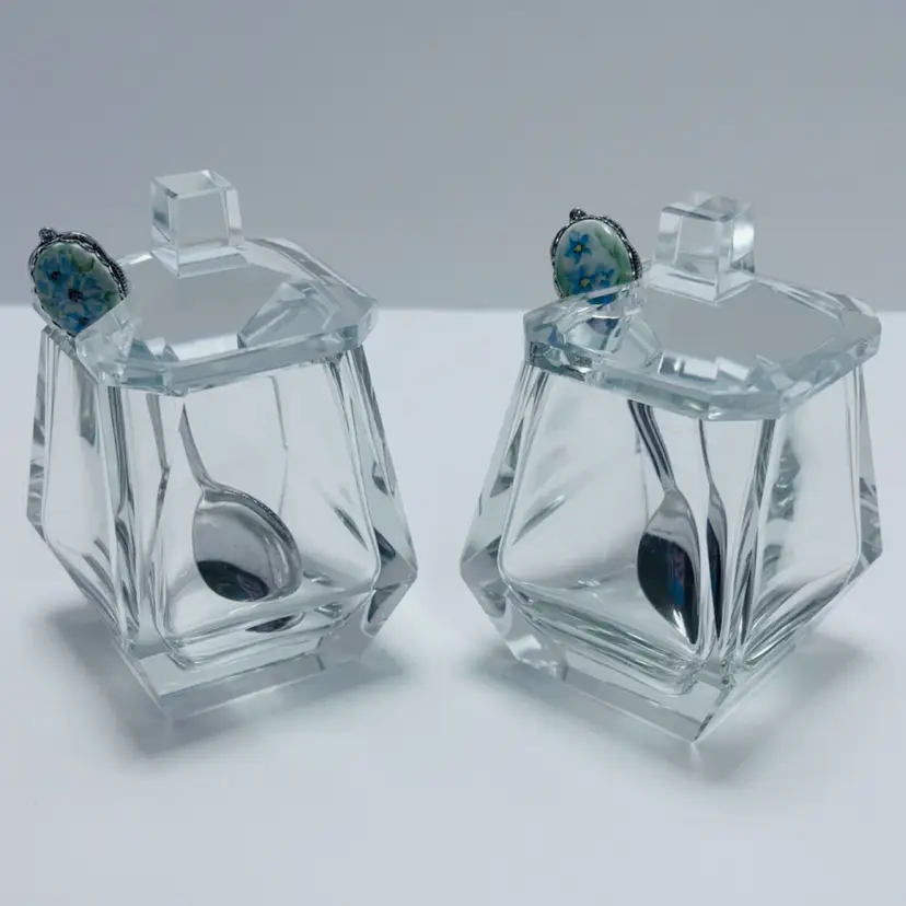 Crystal Salt Cellars With Lids And Spoons