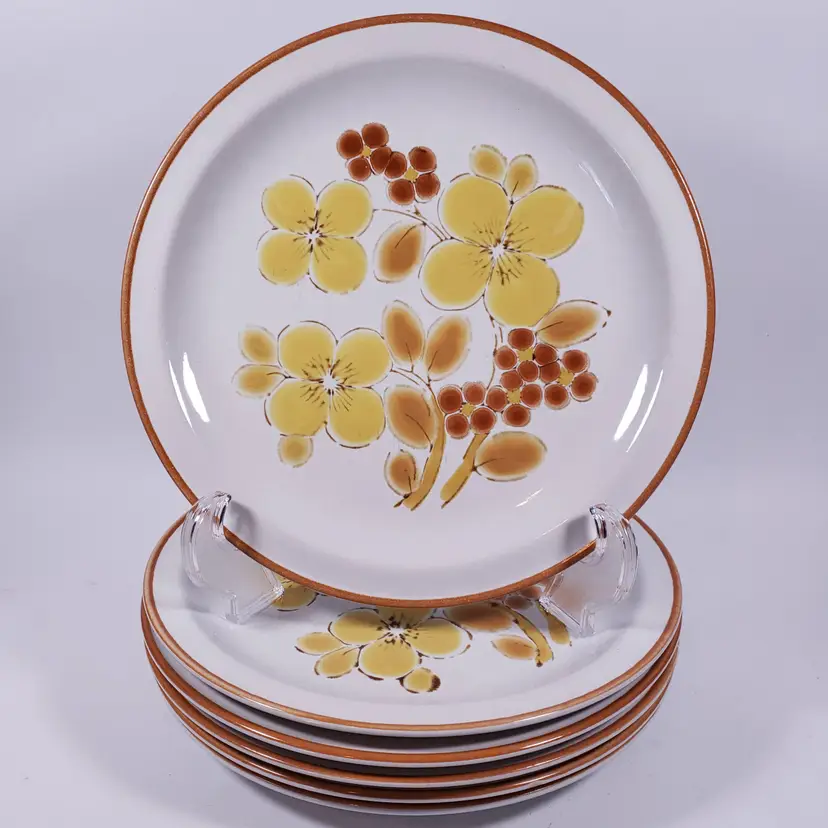 Retro Vtg INTERNATIONAL CHINA Anita Stone Medora Yellow Orange Floral PLATE SET