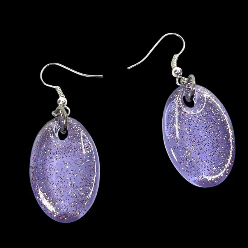 2” Purple Earrings. Handmade By Me - Resin & Glitter.