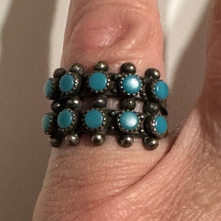 Native American Zuni Sterling Silver & Turquoise Ring Sz 6.25