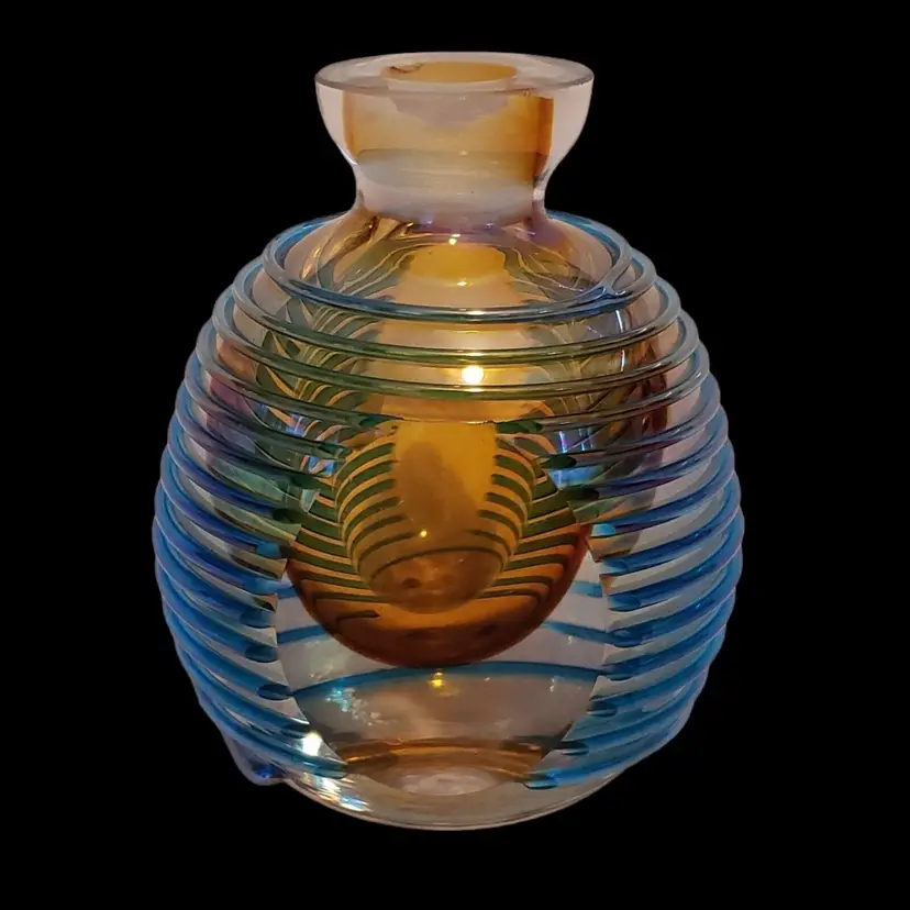 Hand Blown Art Glass Swirled Aurene Rainbow Perfume Bottle (no stopper) Unbranded READ