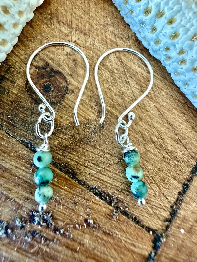 Green African Turquoise Drop Earring Hoops