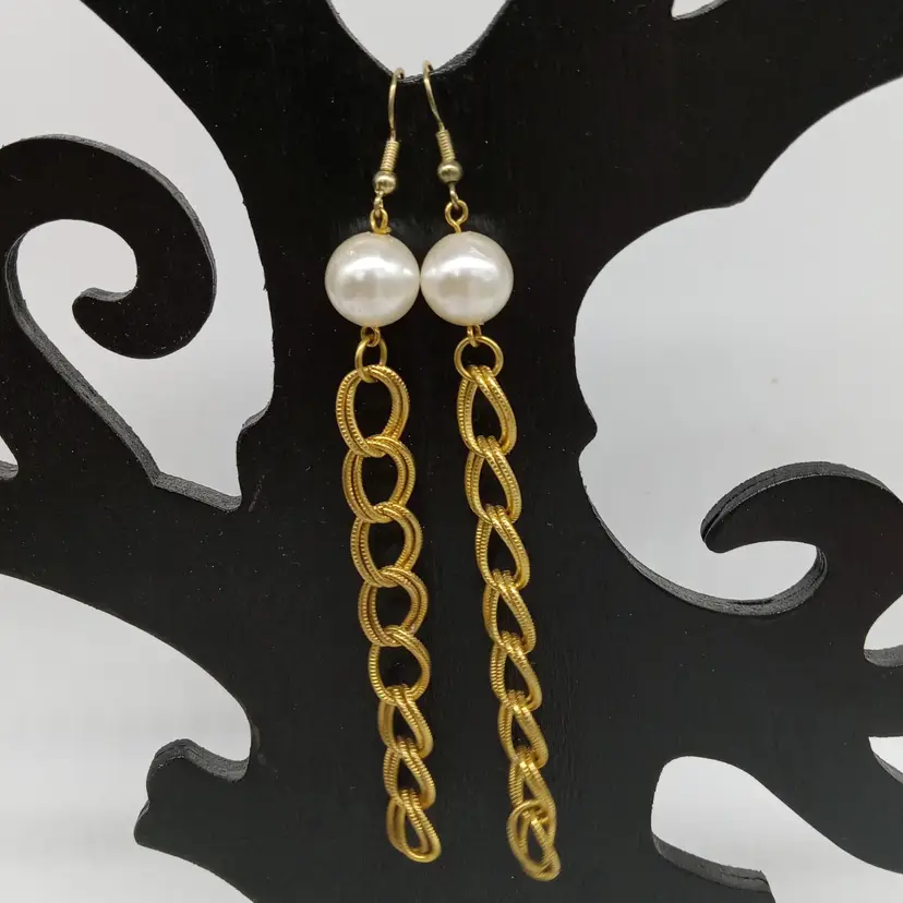 White And Gold Dangle Earrings