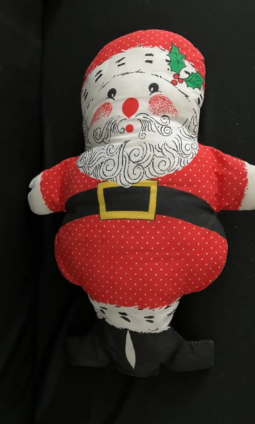 Santa Pillow / Plush Toy - Vintage - Stamped Fabric Of Santa, Handmade Into Pillow 12”x16”