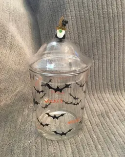 Witch Gnome Wicked Bats Halloween Glass Canister with Lid