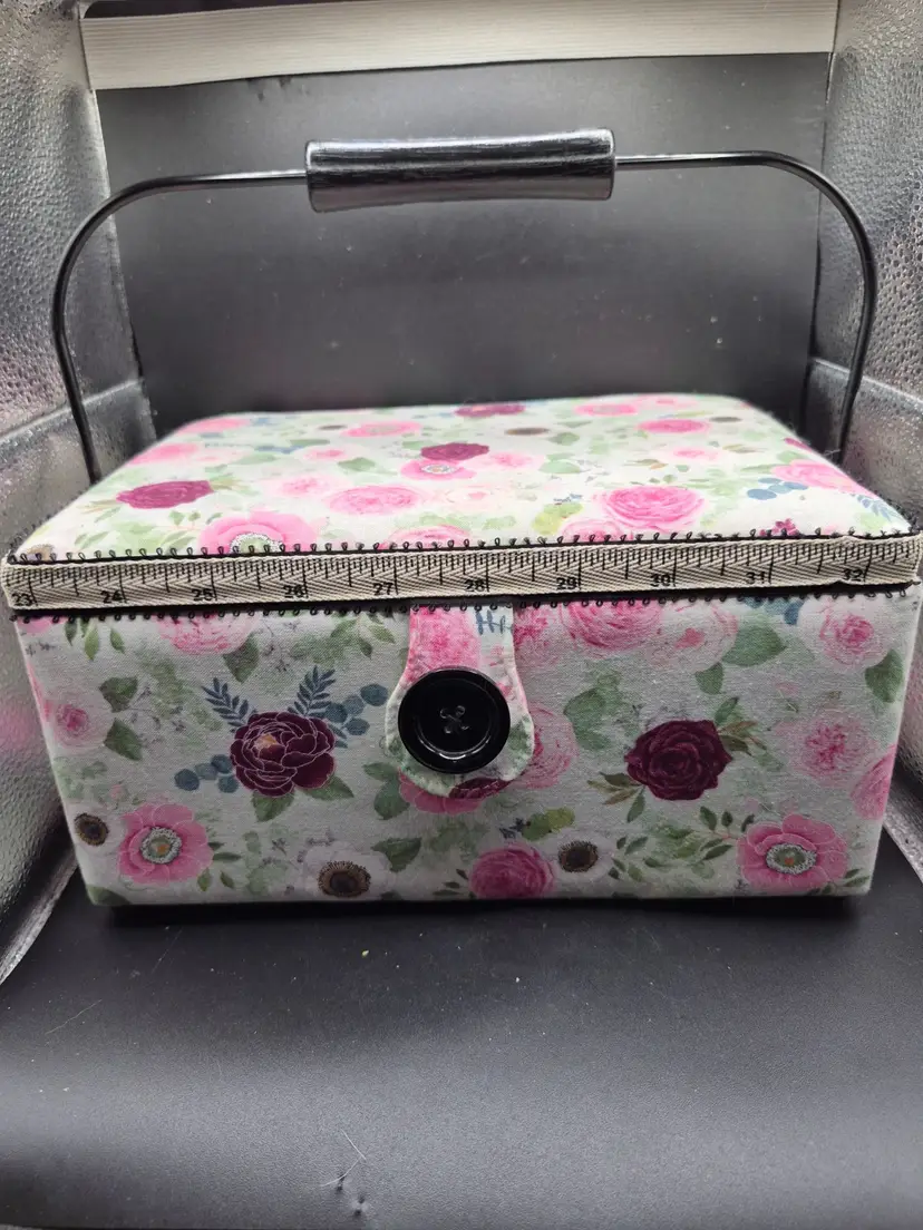 Floral Sewing Box Handle Tray Compartments Organizer For Craft Supplies