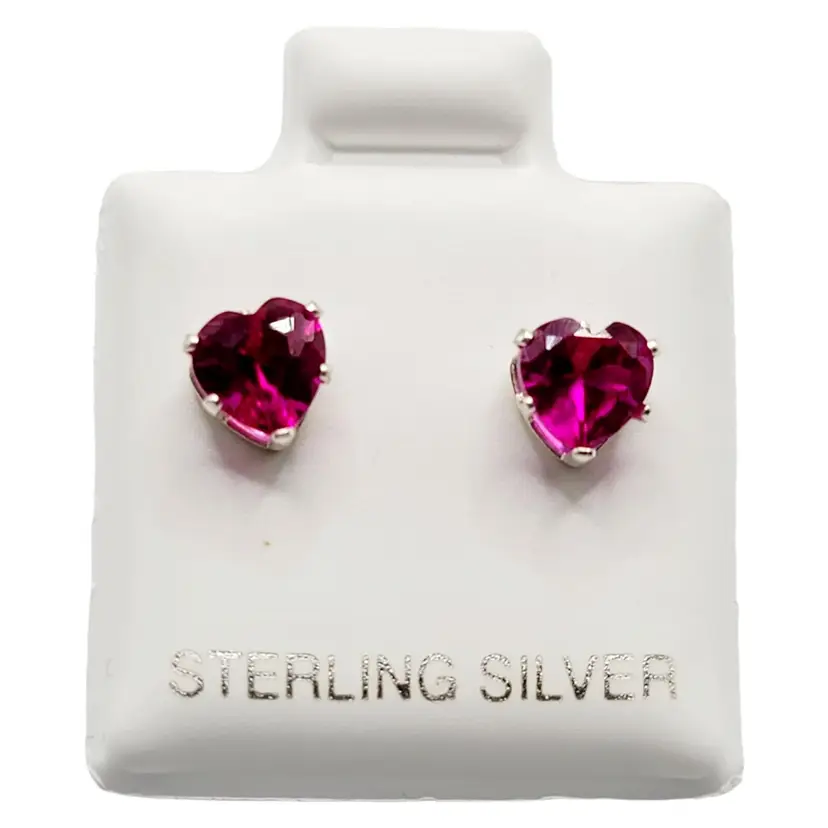 Sterling Silver 925 Pink CZ Heart Shaped Stud Earrings Valentines