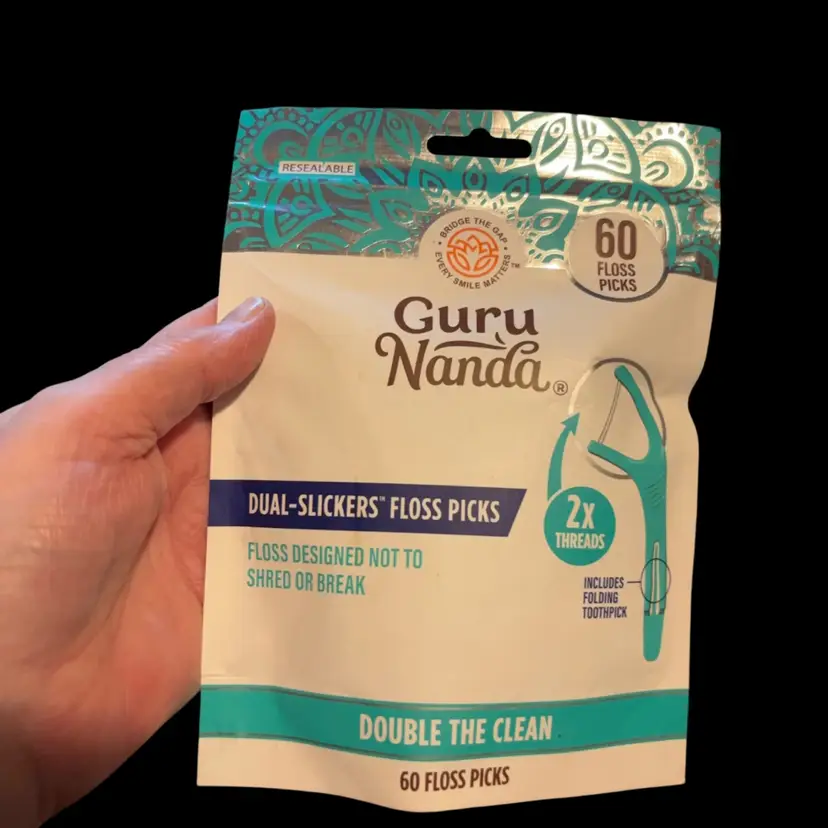 Gurunanda 60 Floss Pics Two Times Threads Duel Slickers Floss Pics Floss Design Not To Shredder Break Includes Folding Toothpick Double The Clean