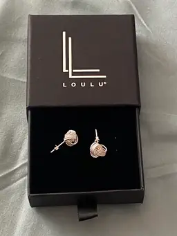 Loulu Pierced Earrings Stud Silver Braided Rope Knot .75”  New In Box NIB