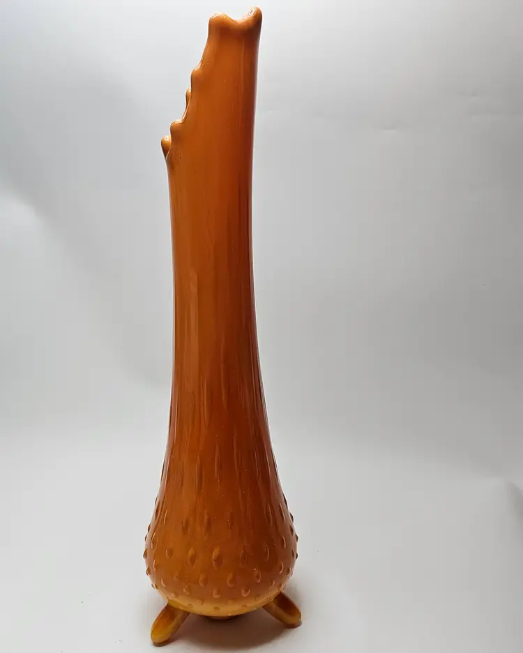 Vintage LE Smith Bittersweet Orange Hobnail 3 Toe Swung Glass Vase 13.5"
